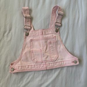 NWOT ZARA Pink white striped overall crop top small